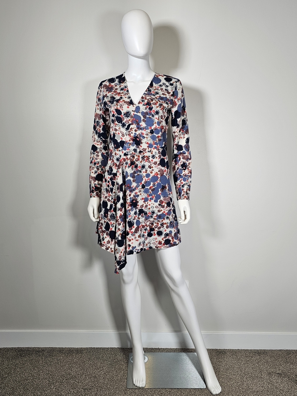 W118 by Walter Baker NWT Cream Blue Orange Red Dot Longsleeve Dress Sz 0